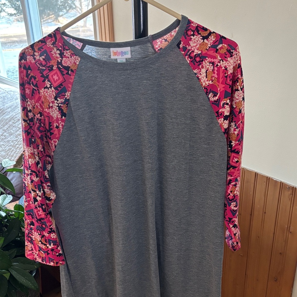 Two LuLaRoe Gray and Pink Long Sleeve Top 2x